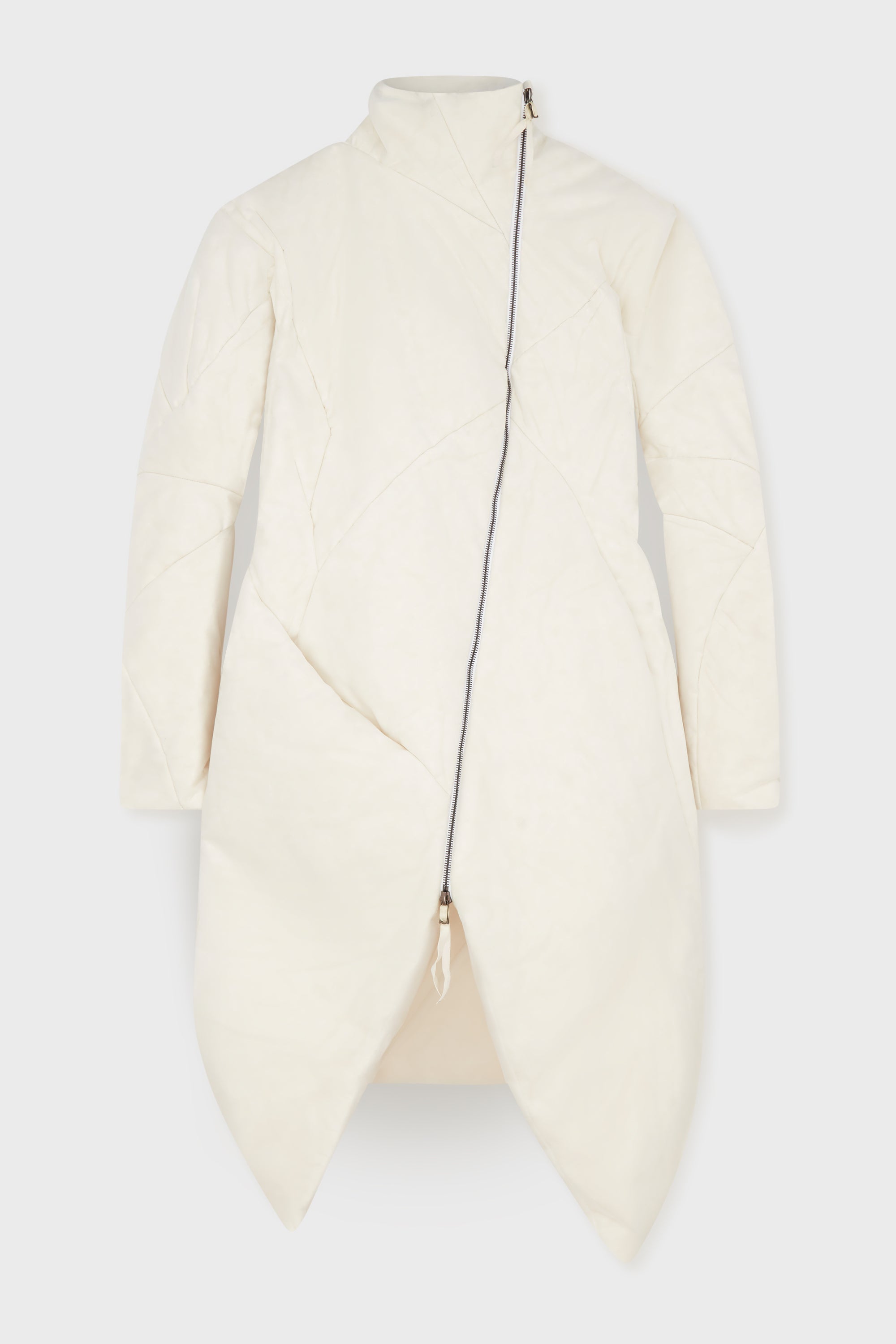 White Distortion Curved Down Coat