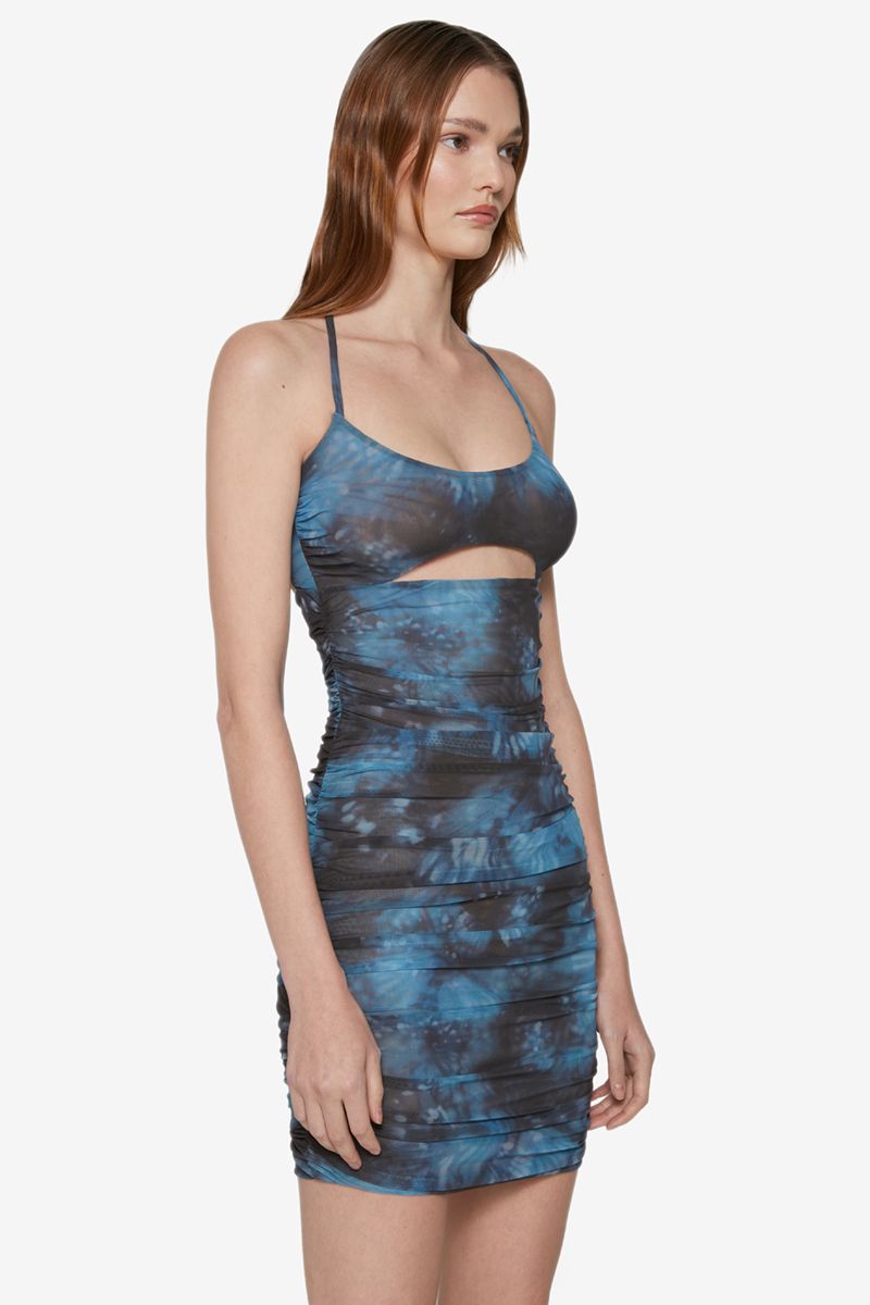MESH BUTTERFLY MINI DRESS BLUE