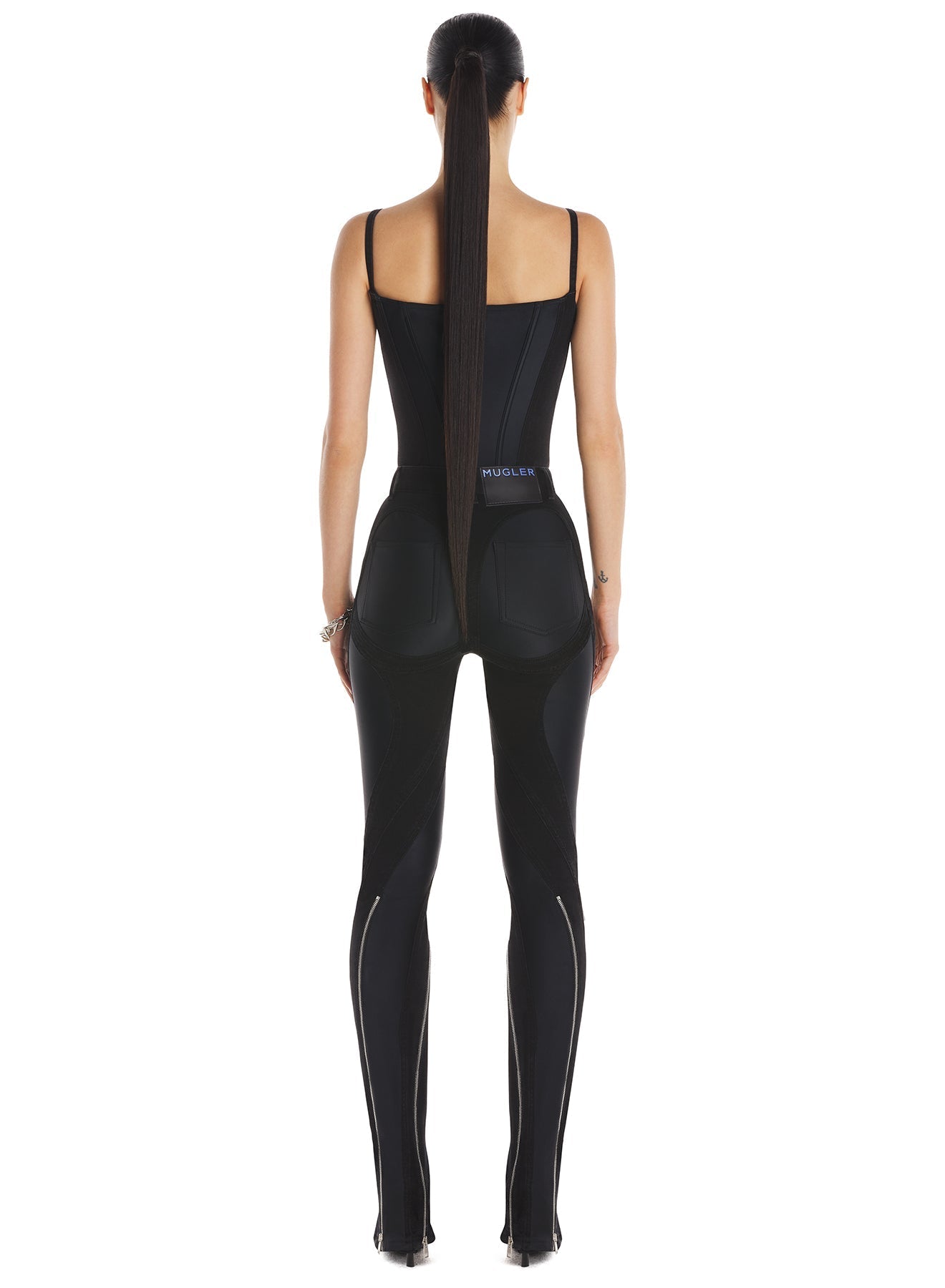ZIPPED BI-MATERIAL JEANS BLACK