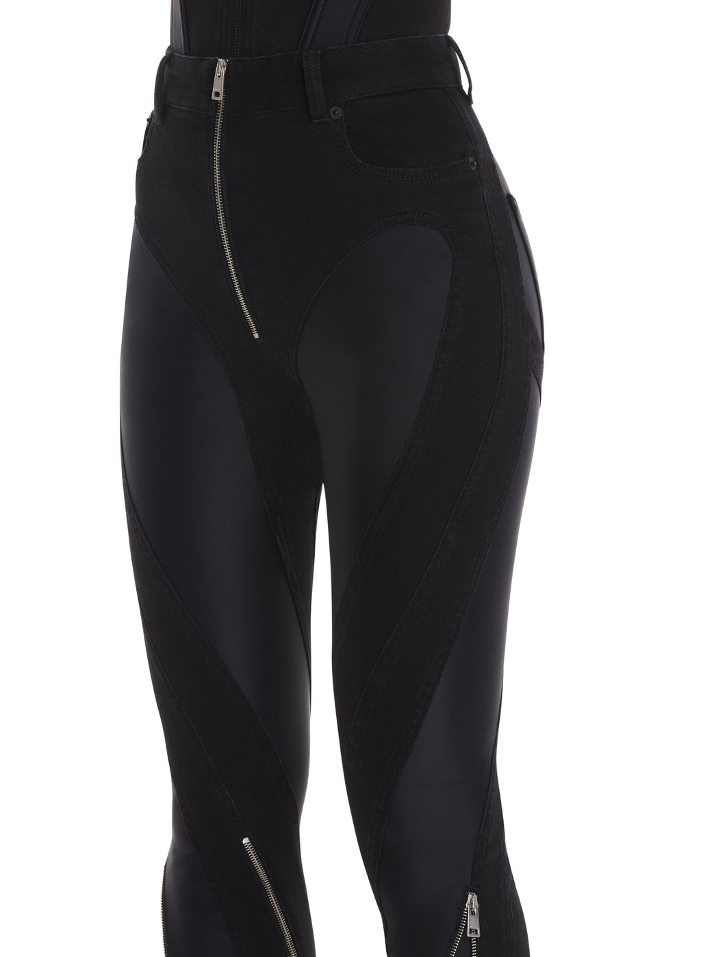 ZIPPED BI-MATERIAL JEANS BLACK