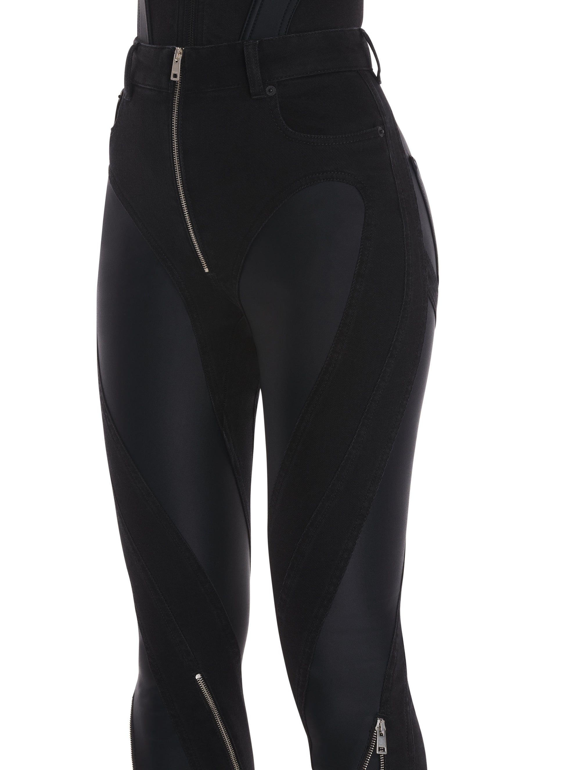 ZIPPED BI-MATERIAL JEANS BLACK
