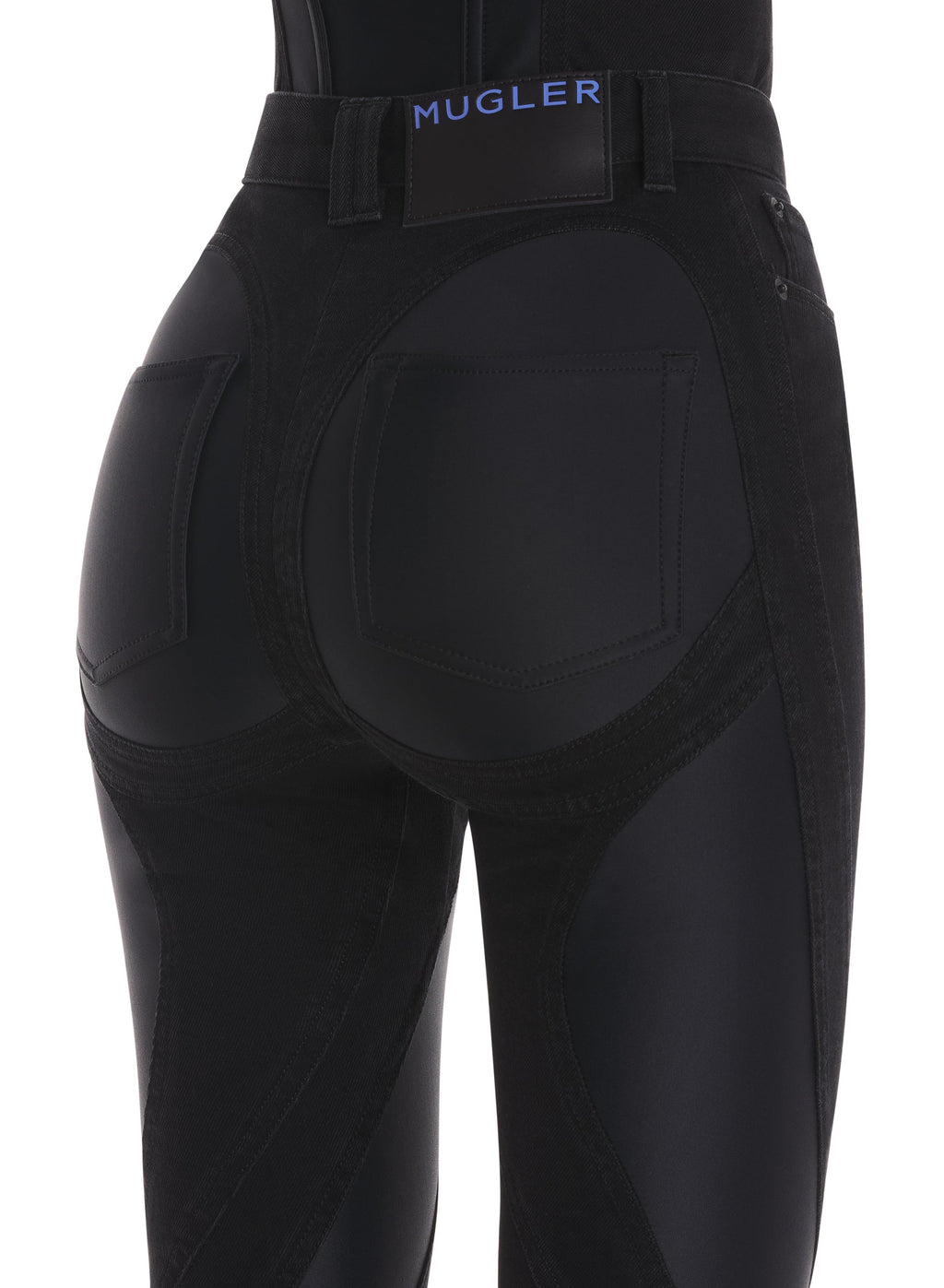 ZIPPED BI-MATERIAL JEANS BLACK
