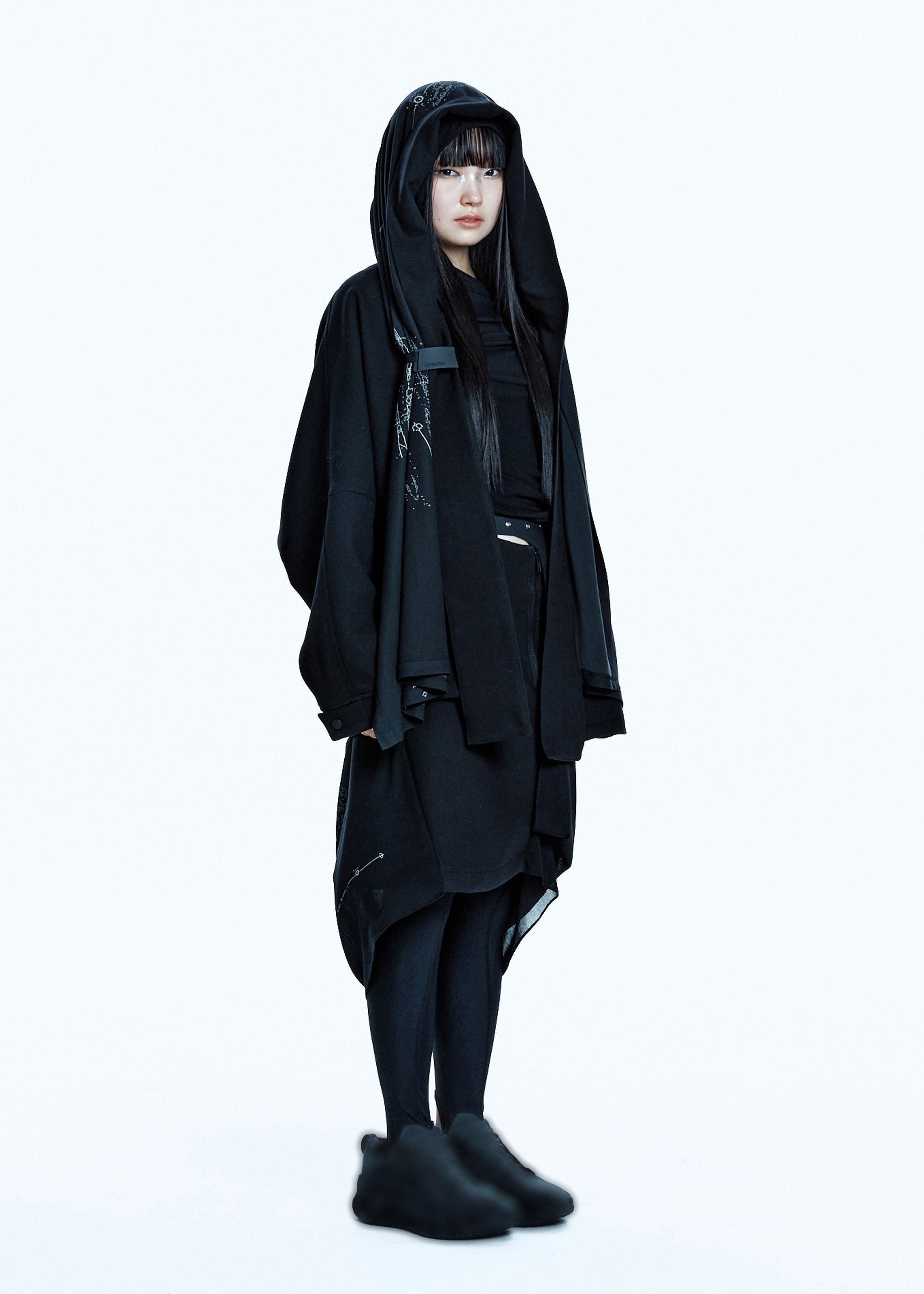 HOODED JAKCET w/ GRAPHIC MUFFLER BLACK