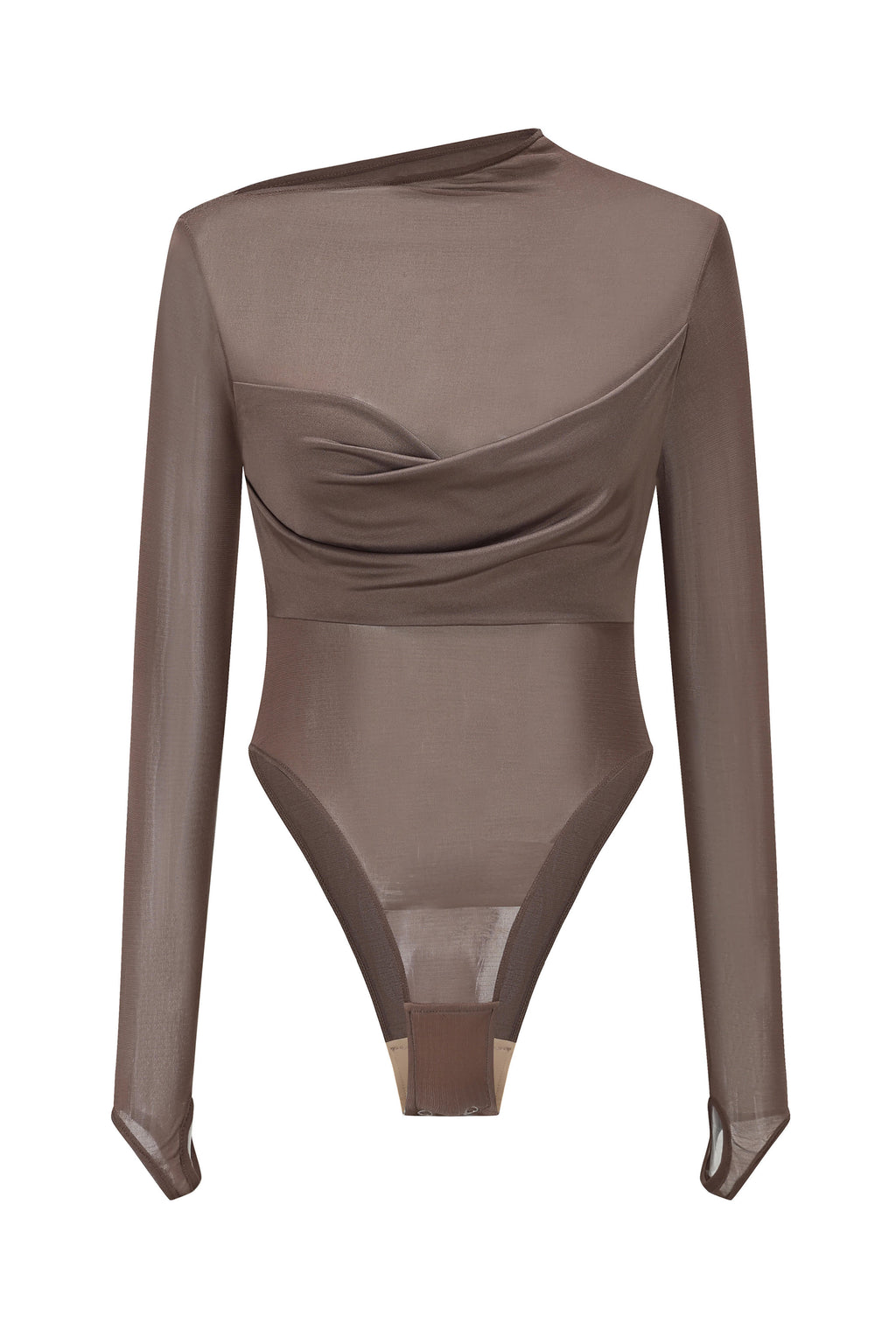 DRAPED SILK MESH BODYSUIT MIST GREY