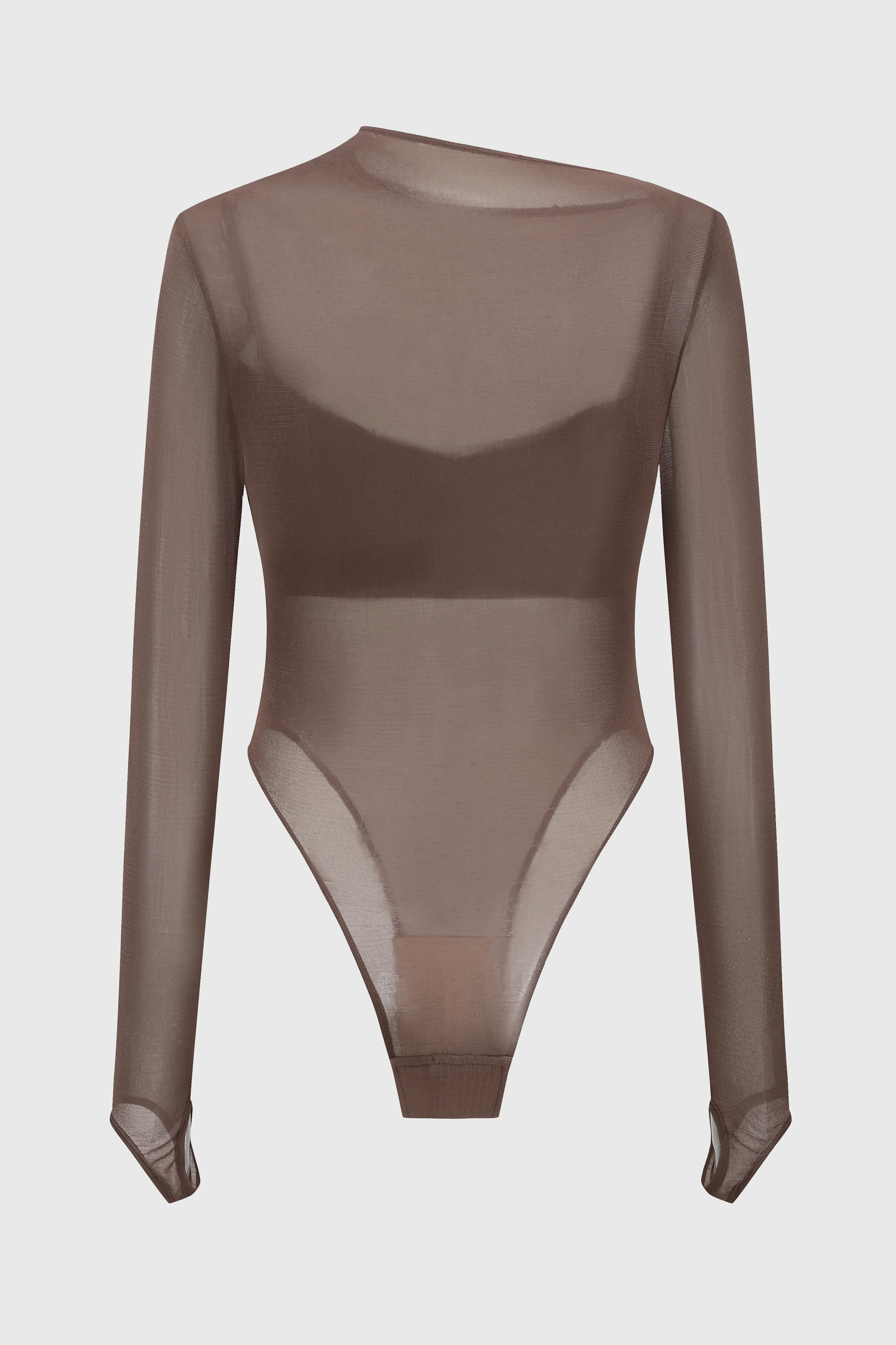 DRAPED SILK MESH BODYSUIT MIST GREY