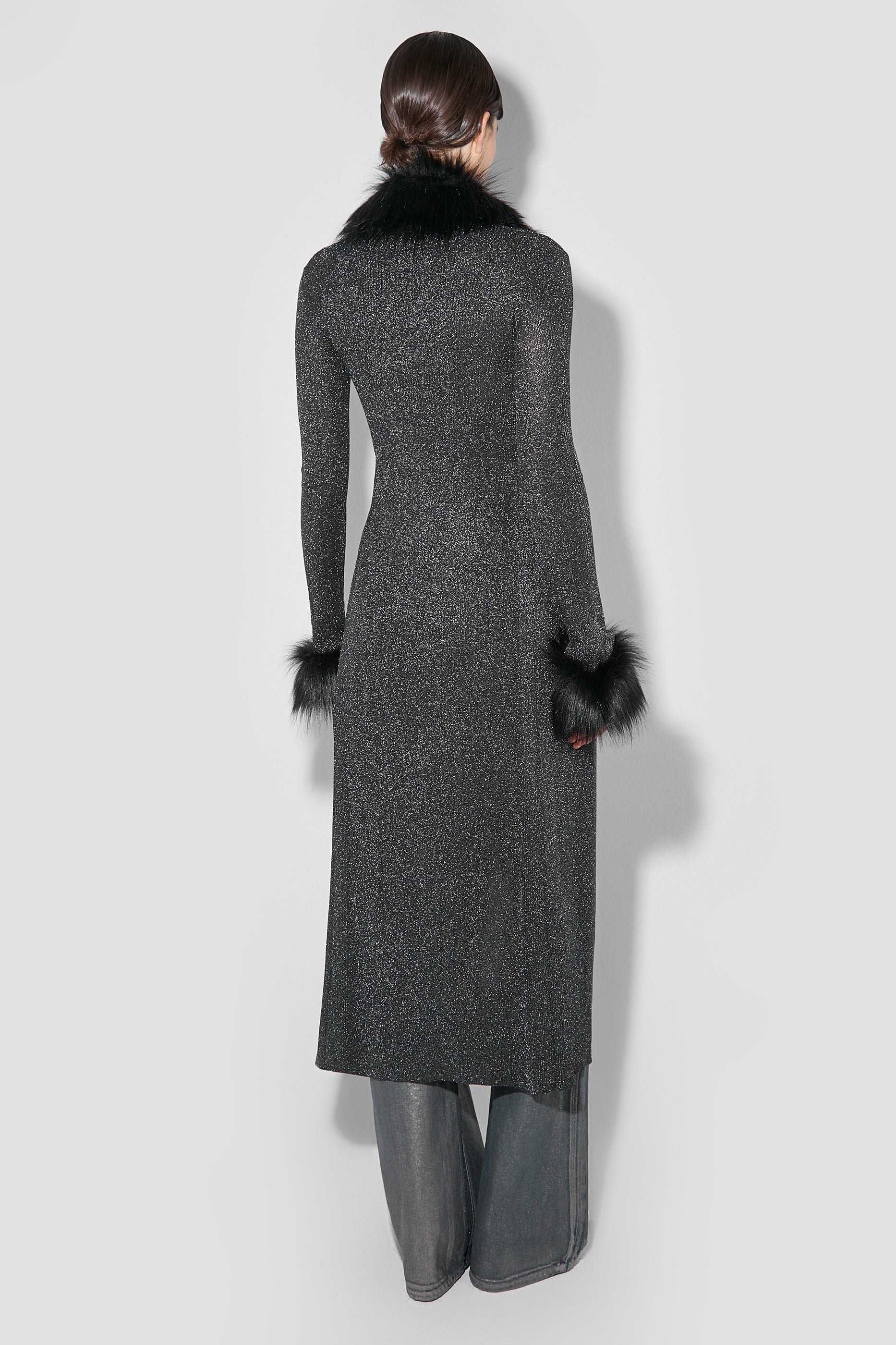 KNIT MAXI CARDIGAN WITH FAUX FUR