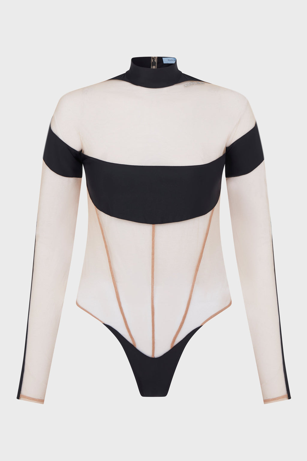 ILLUSION NECKLINE BODYSUIT BLACK/NUDE01