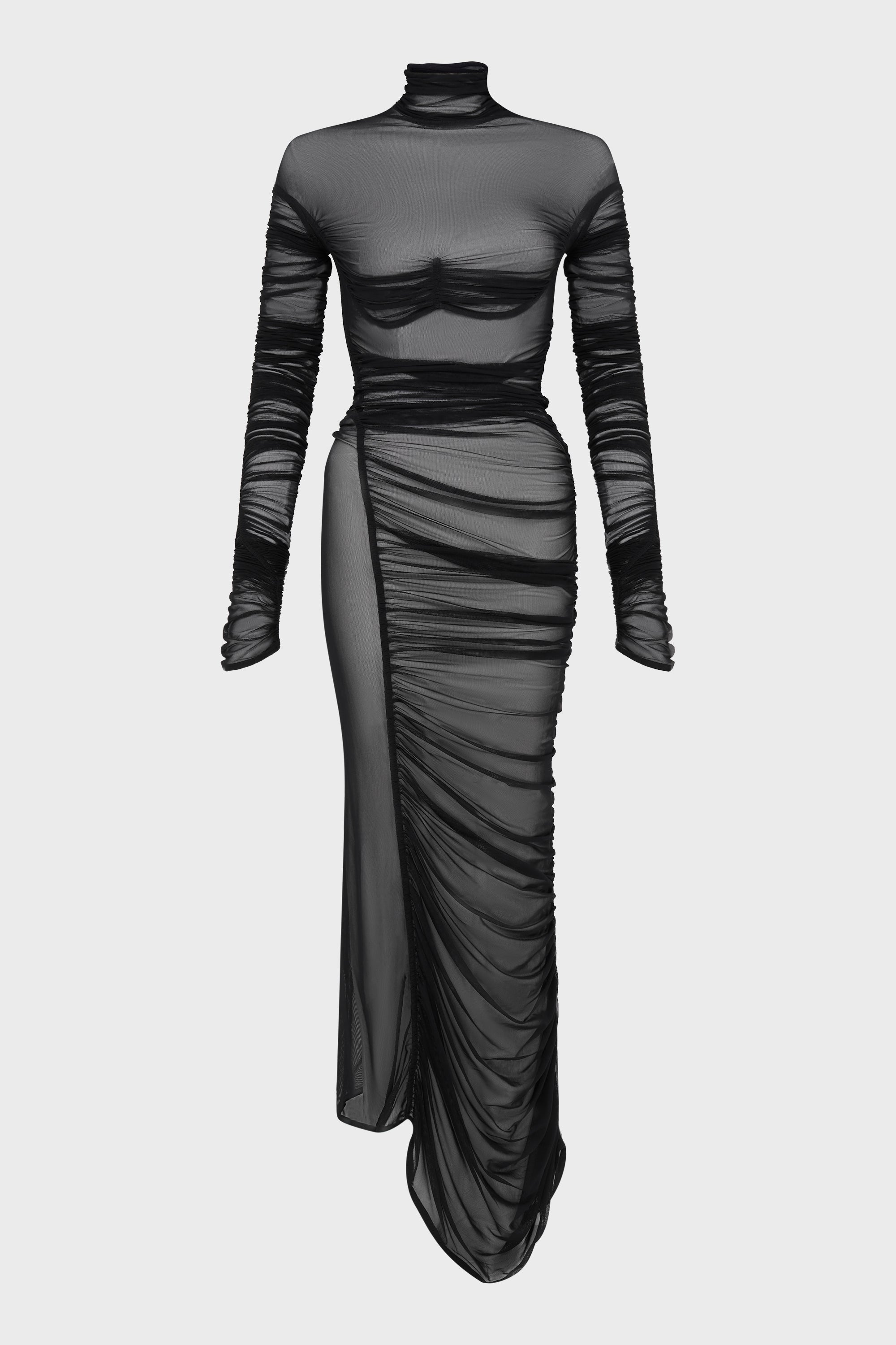 DRAPED MESH DRESS