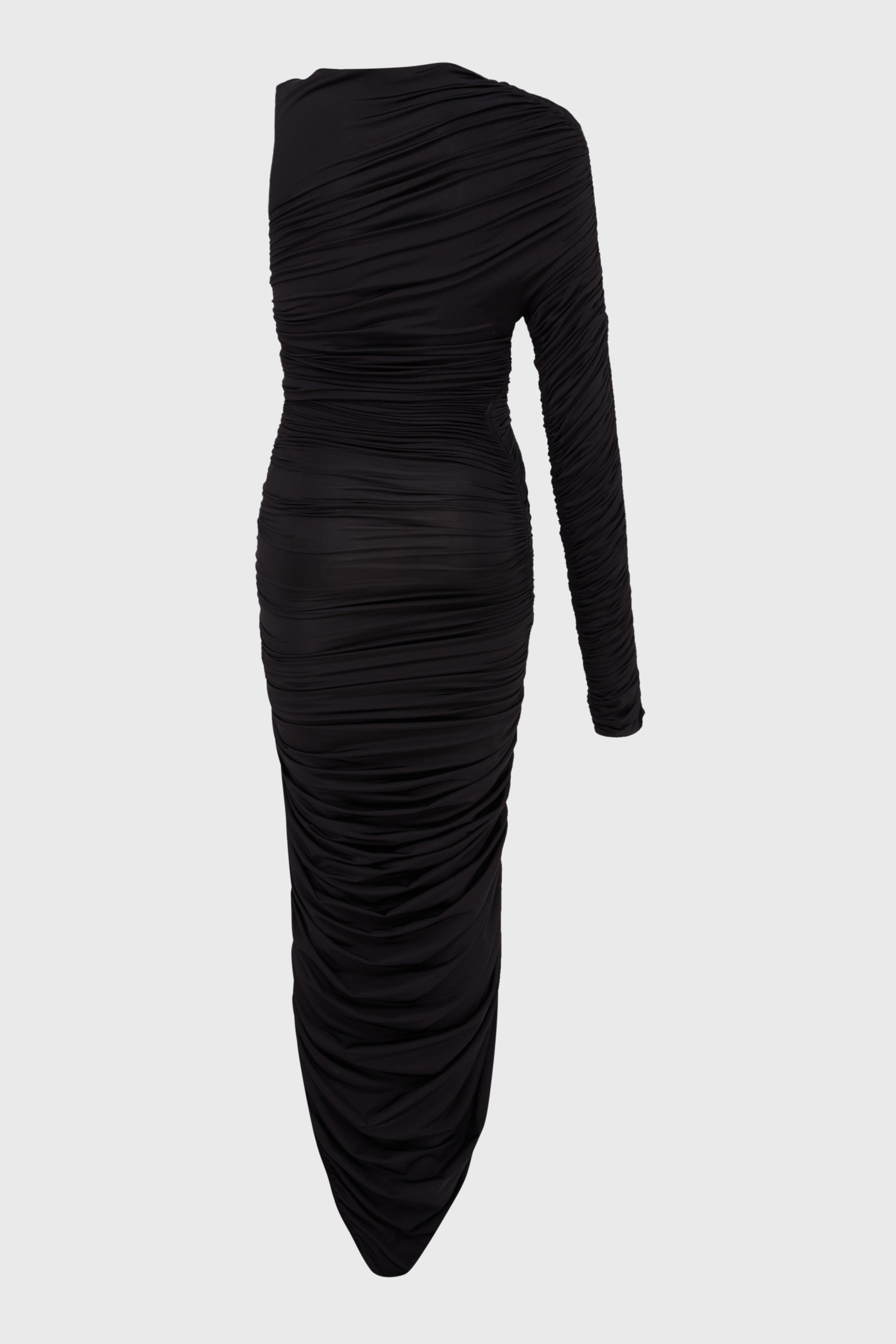 ASYMMETRICAL PIERCED RUCHED DRESS