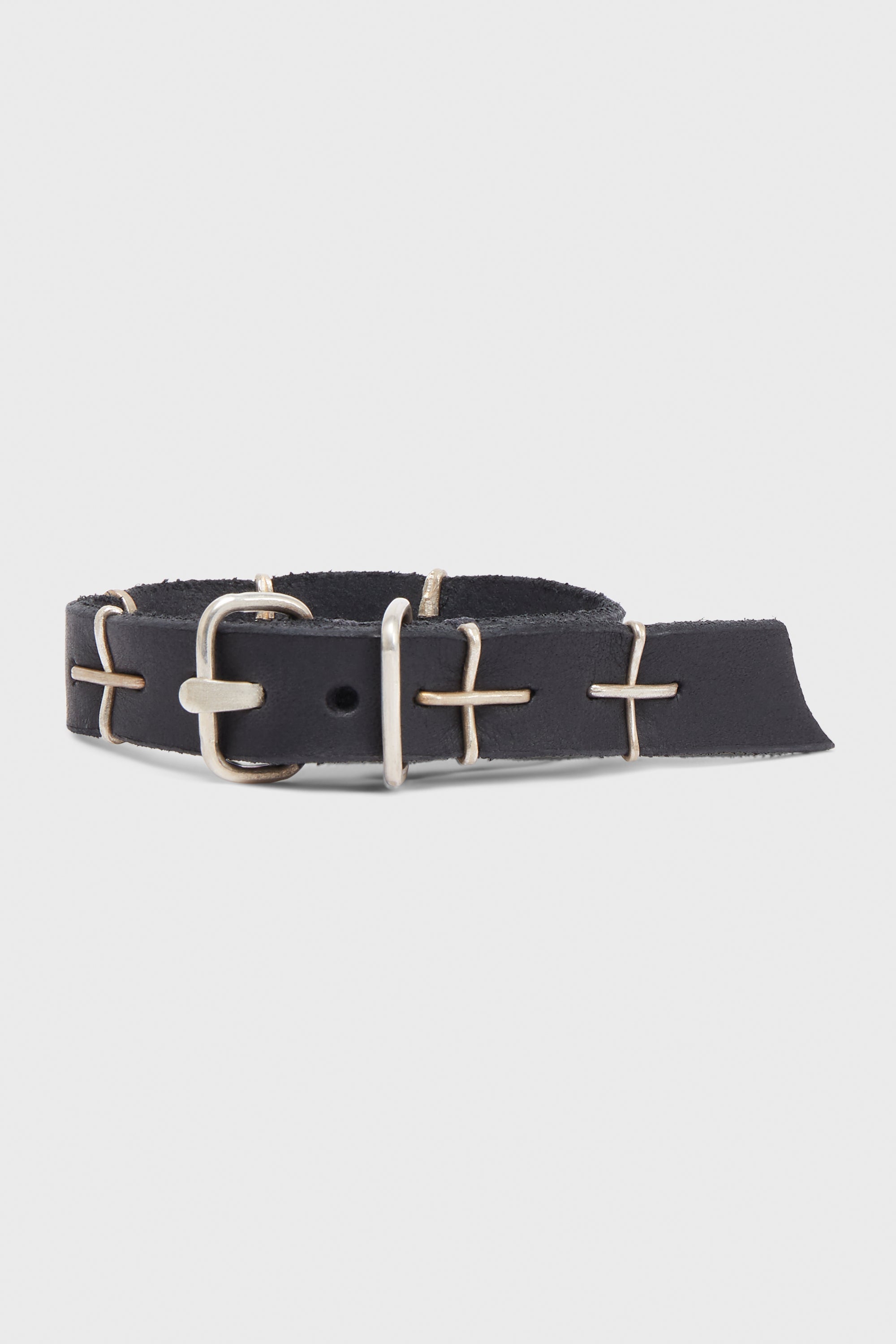 THIN SILVER CROSS STUDDED WRIST BAND