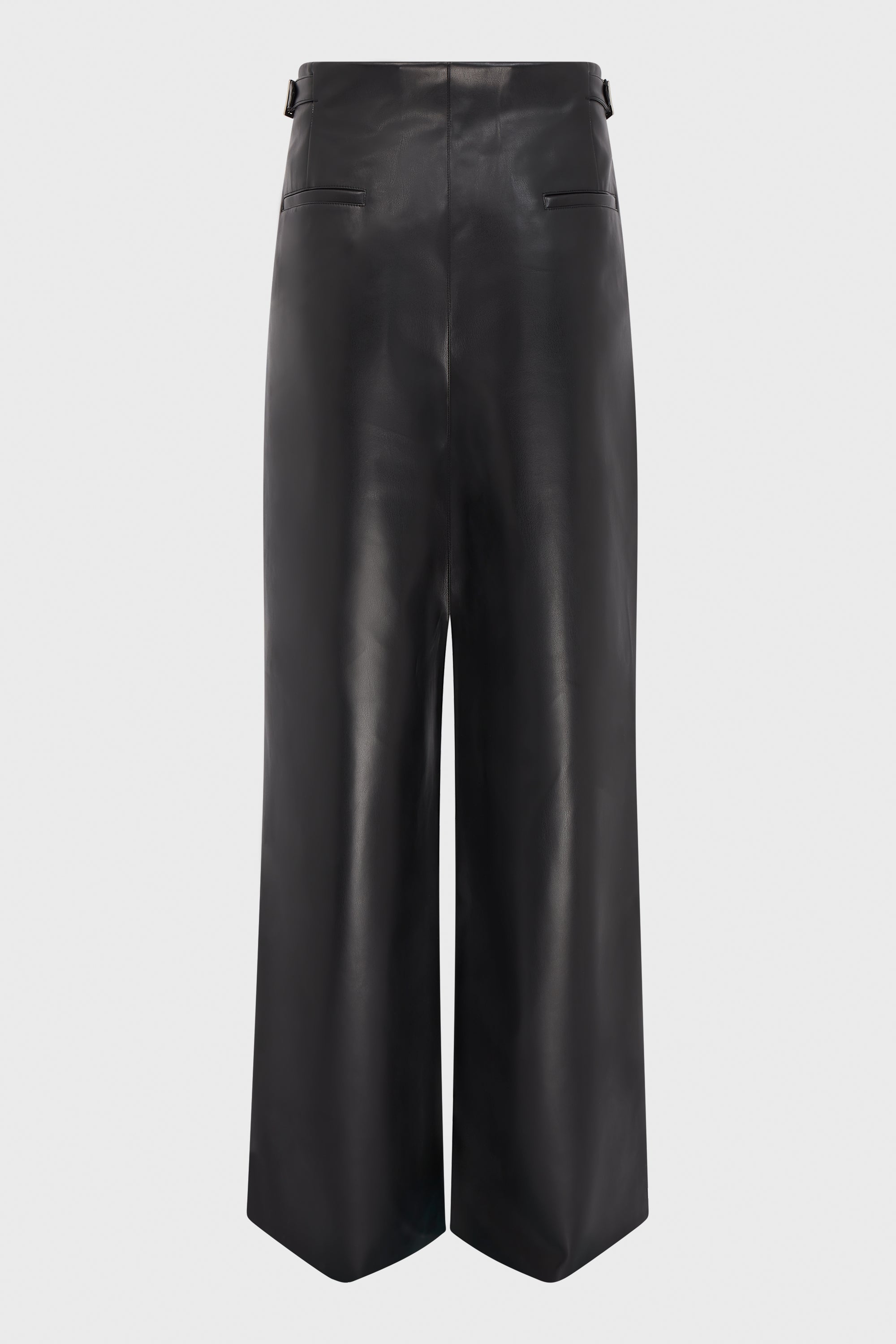 BLACK WIDELEG FAUX LEATHER TROUSERS