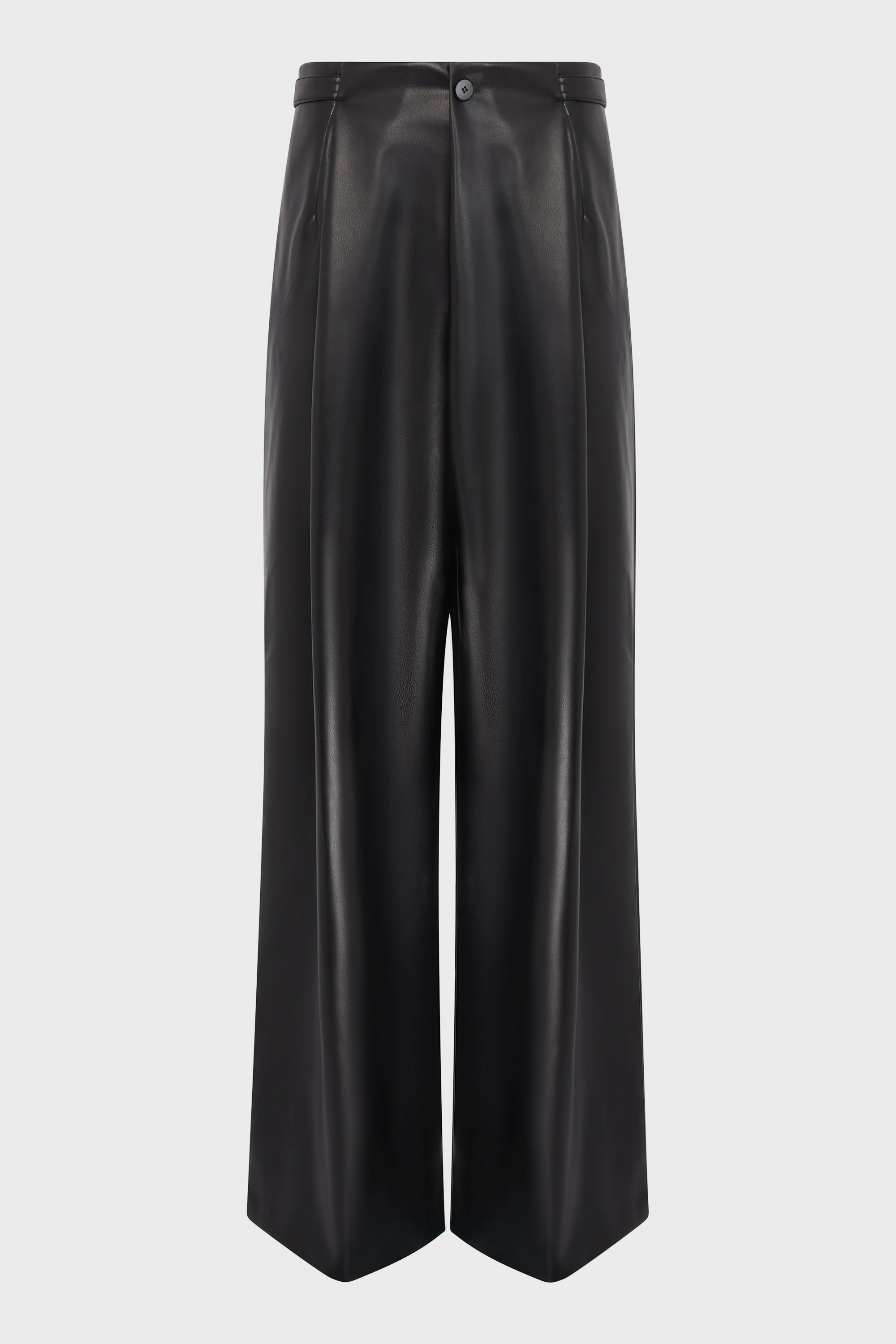 BLACK WIDELEG FAUX LEATHER TROUSERS
