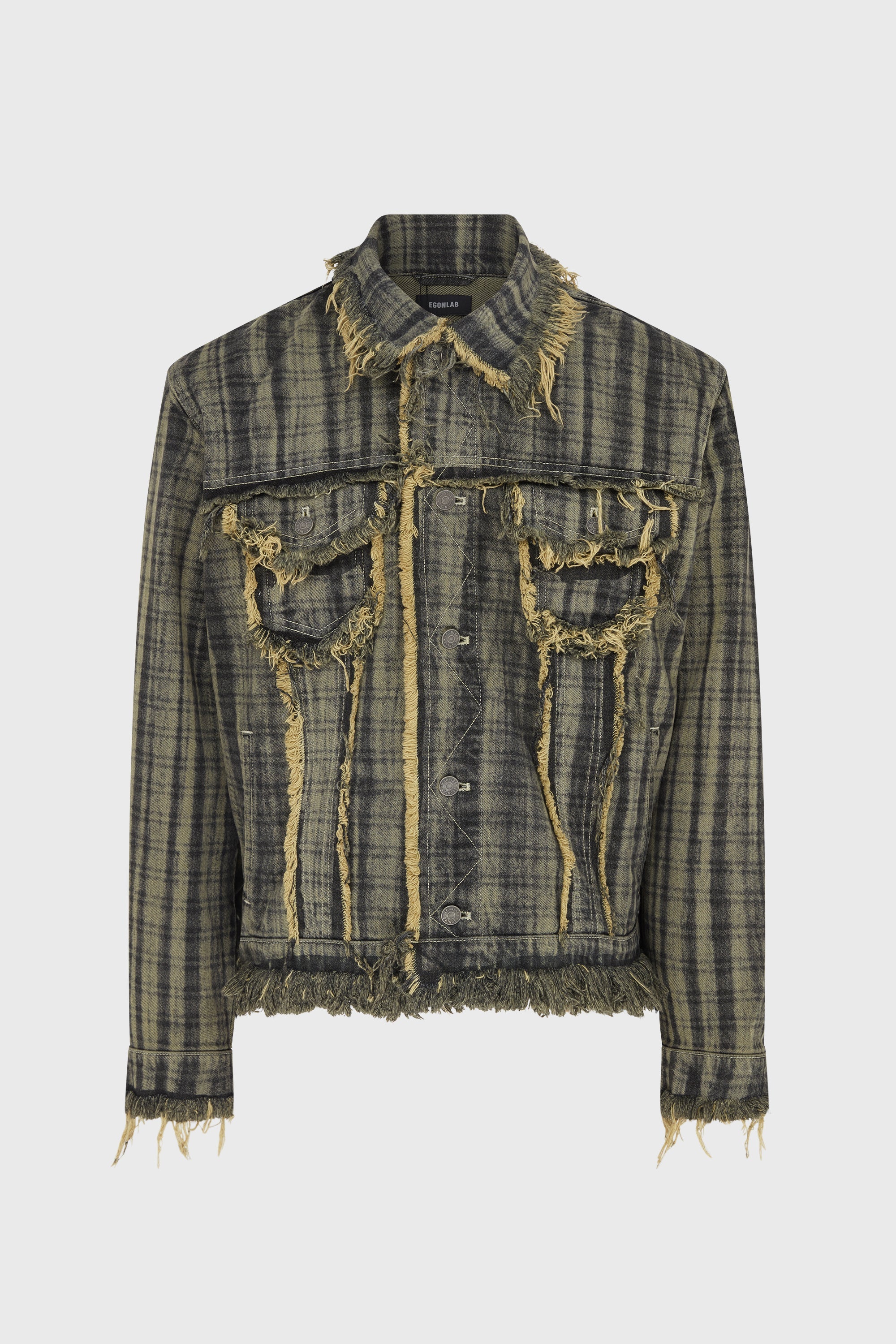 RAW EDGES DENIM JACKET TARTAN DENIM