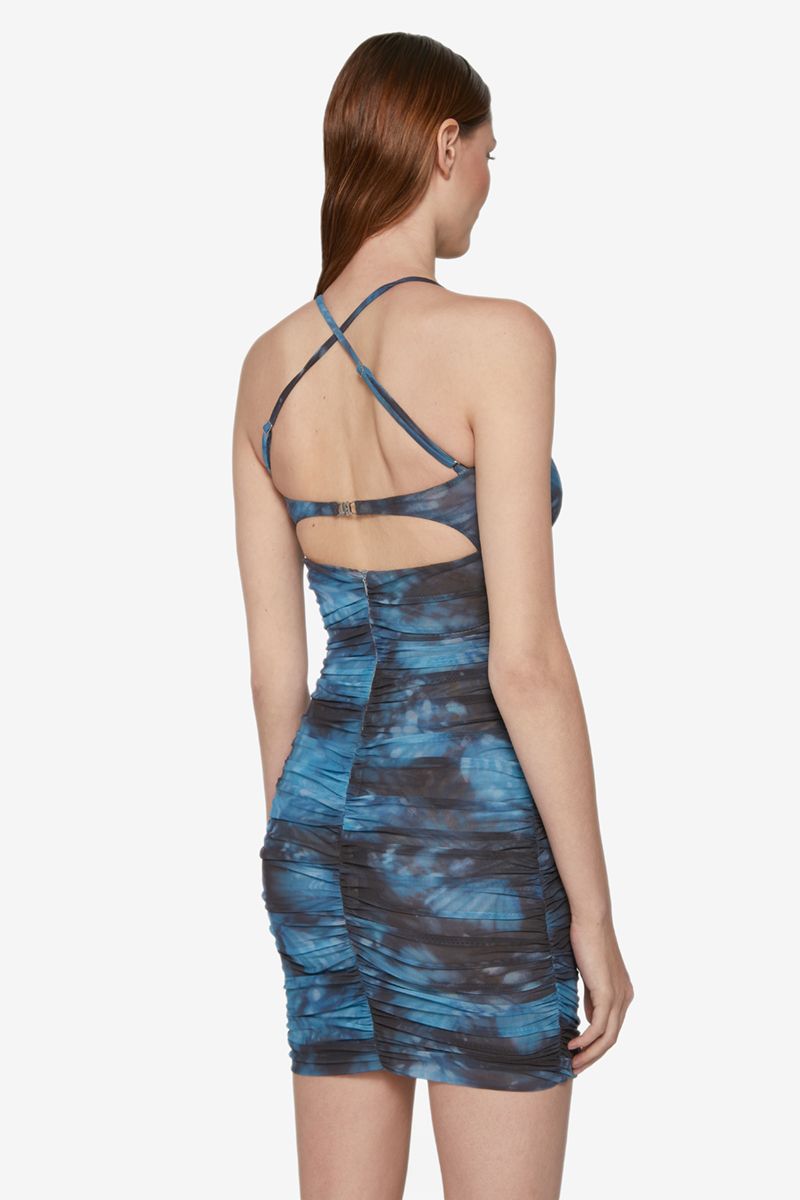 MESH BUTTERFLY MINI DRESS BLUE