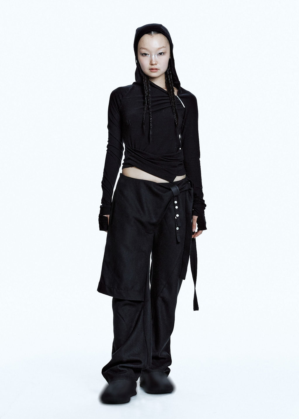 HOODED SHIRRING TOP
