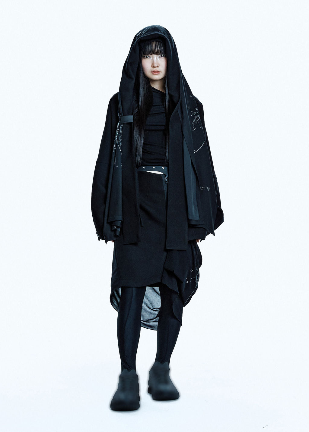 HOODED JAKCET w/ GRAPHIC MUFFLER BLACK